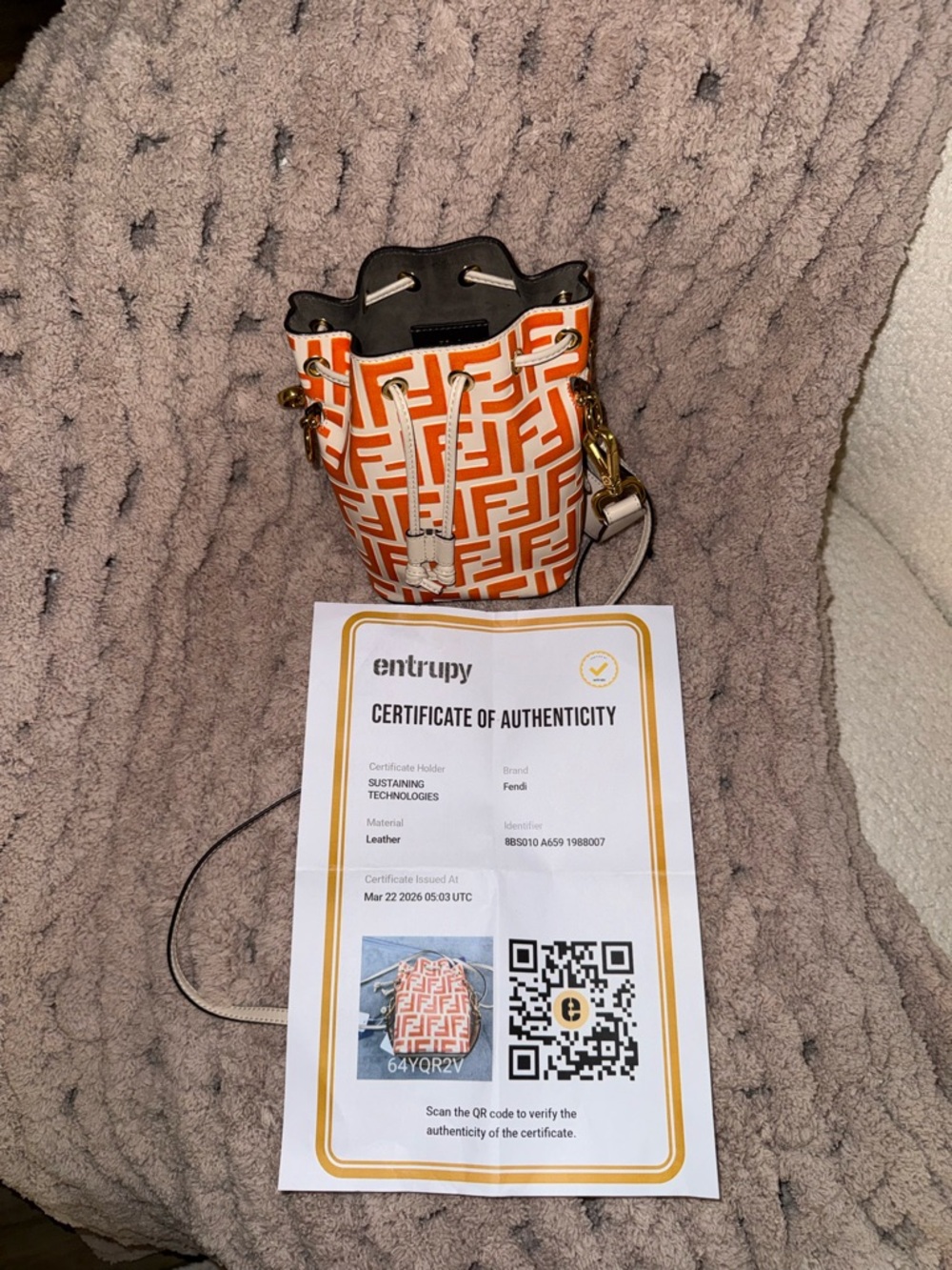 Fendi Orange and White Monogram Drawstring Crossbody Bag - Picture 6 of 6